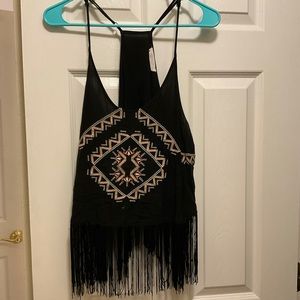 Woven fringe crop top